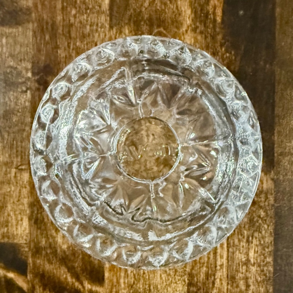 Avon Clear Cut Glass Pedestal Powder Jar with Floral Lid, VINTAGE - Picture 6 of 7